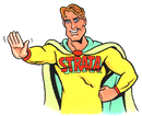 Strataman gesturing to STOP